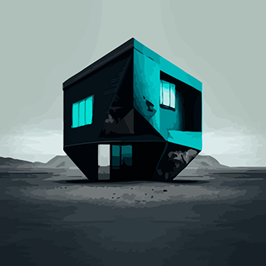 minimalistic Psycho fil house:: cyan and black, vector