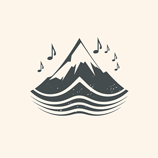 minimalistic vector logo for music label, with sound waves, mountains