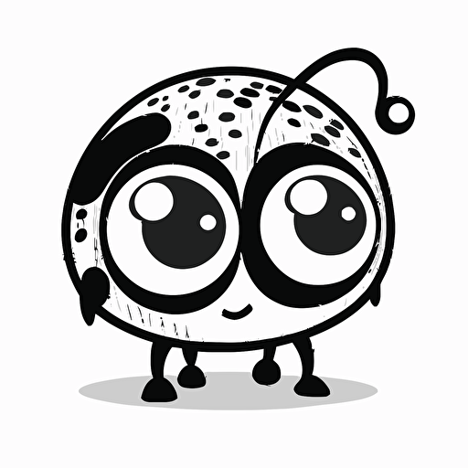 cute ladybird in farm, big cute eyes, pixar style, simple outline and shapes, coloring page black and white comic book flat vector, white background