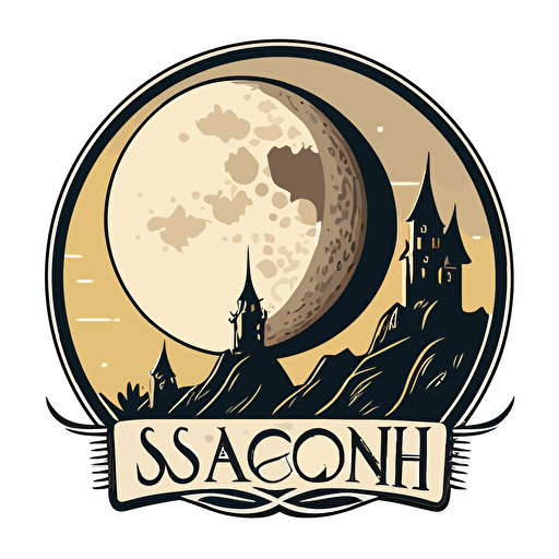 sasquach with moon in background, vector logo, vector art, emblem, simple cartoon, 2d, no text, white background
