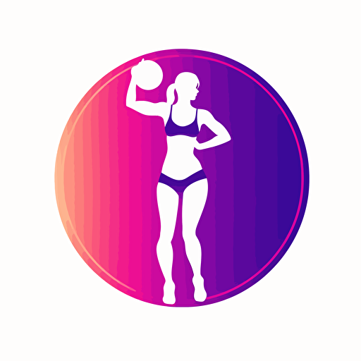 vector logo of a female silhouette holding a dumbbell with a circular background in pink and purple color, in trendy style on a white background without text