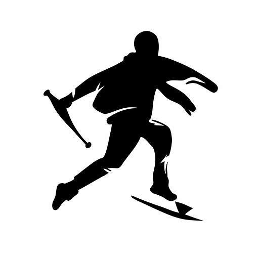 deformed minimal icon, single color, 2d vector art, 'Freestyle Skiing' silhouette, black on white paper, no background.