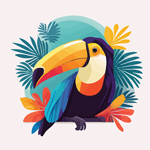 frontpage vector illustration of a smiling toucan with an envelope, for customer support online course, no background color, friendly and appealing, colorful