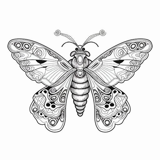 neo traditional moths No Shadow. Cartoon. Coloring page. Vector. Simple.