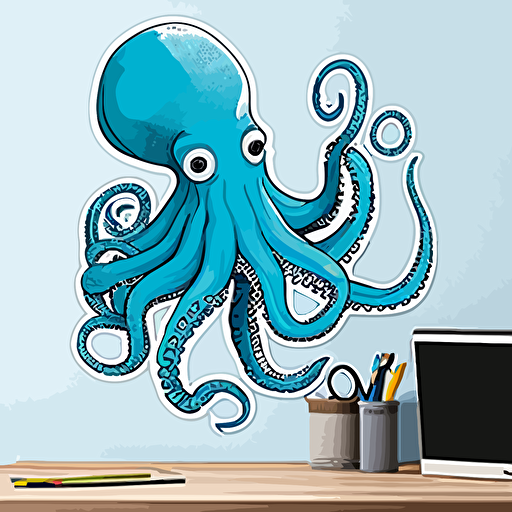 vector sticker blue octopus