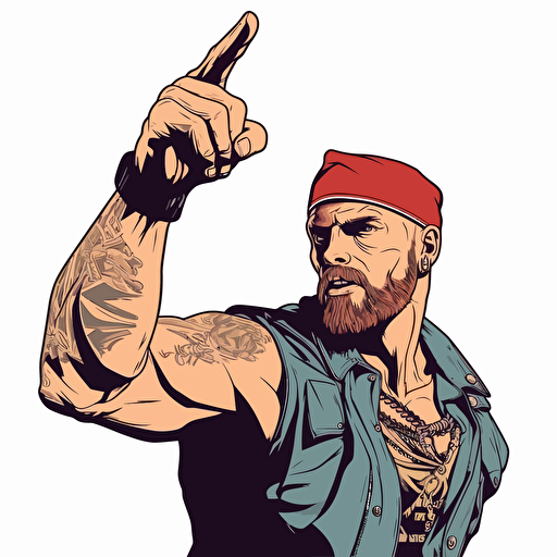 techno viking wearing cargo and poiting with right forefinger in the air vector art, thick outline, vector, gta style, isolated on white background