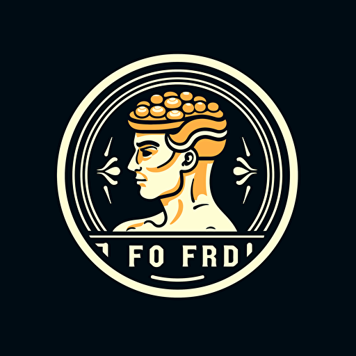Retro iconic logo of a mind full of protein, fat, and carbs, white vector, on black backgroung