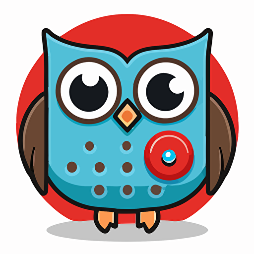 a flat cartoon vector image of an owl holding a red Staples button