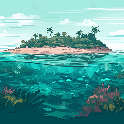 atolls low view close flat vector drawing bright colours ar 16:9