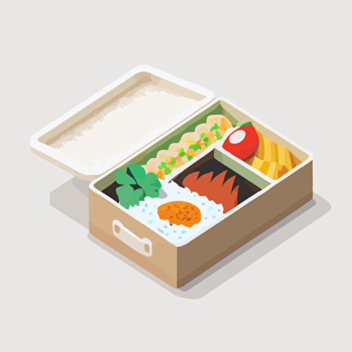One bento box, isometric minimalistic design, flat, no shadow, vector art, white background