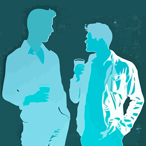 2 young man, Indulgent, Partying, light blue color, light blue background, simple design, vector style, white outline over silhouette