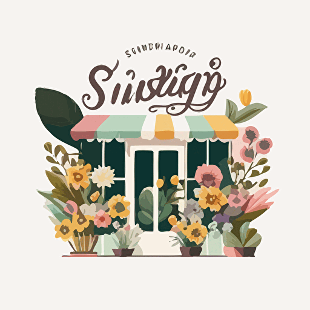 logo flower shop, white background, flat, vector, v