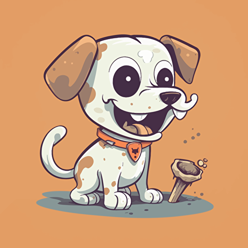 A friendly cartoon dog and bone, showcasing a lovable dog with a wagging tail and a bone in its mouth, Artwork, vector illustration,