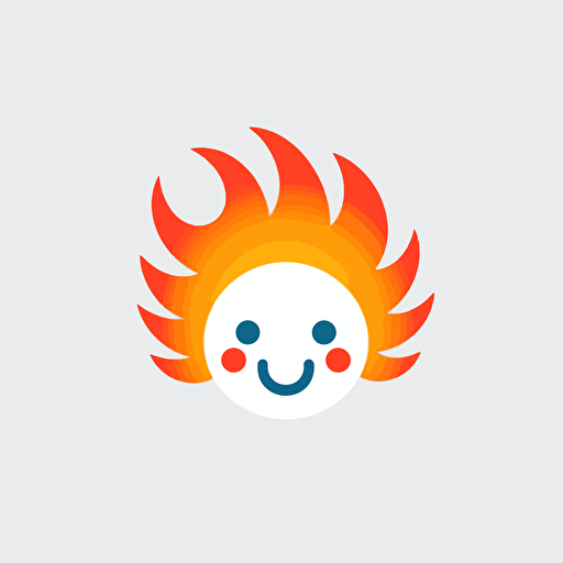 a simple logo of a happy, energetic AI bot with hair of flames, vector, minimal, by Paul Rand