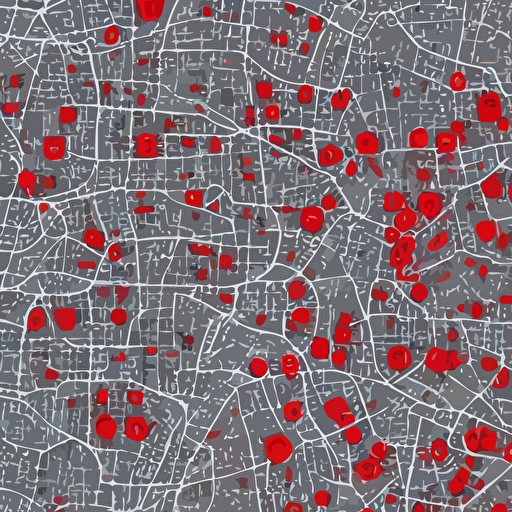 multitude miniscule red circular icons cover vector antiquewhite darkgrey streets satellite map vector graphics 8k mapbox