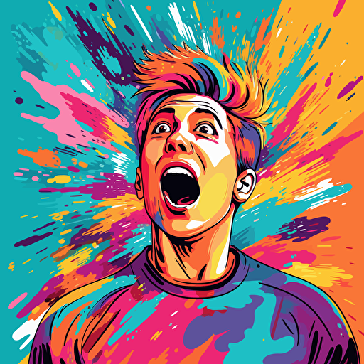 vector illustration of a overwhelmed happy male Account, in vivid colors