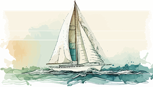 white sailing yacht on the ocean, watercolour, minimalist, vector, contour