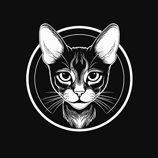 create logo of a abyssinian cat, black and white, vector,