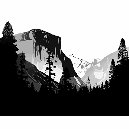 black silhouette of yosemite valleys el capitan, vector art, simple, white background