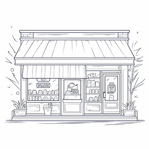 2d outline, simple vector, store open on white background