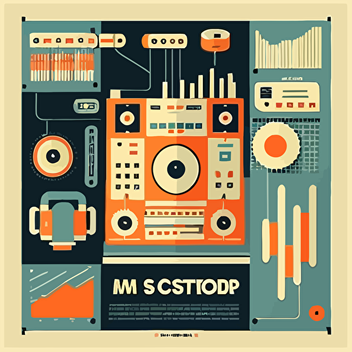 A poster about a music production workshop. Need to have a sense of technology. Flat vector illustration,ar 3:4