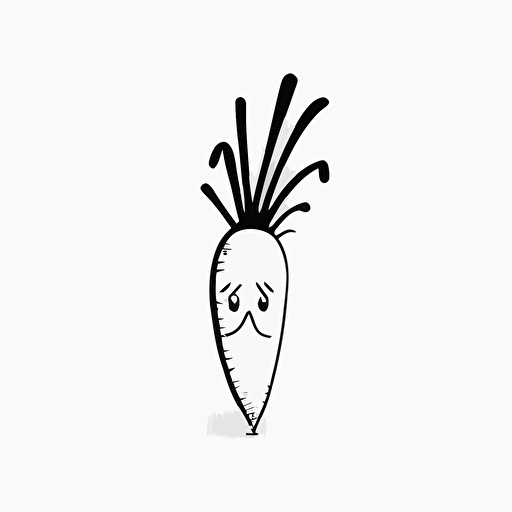 doodle art, minimalist, vector art of an angry carrot, black and white, white background