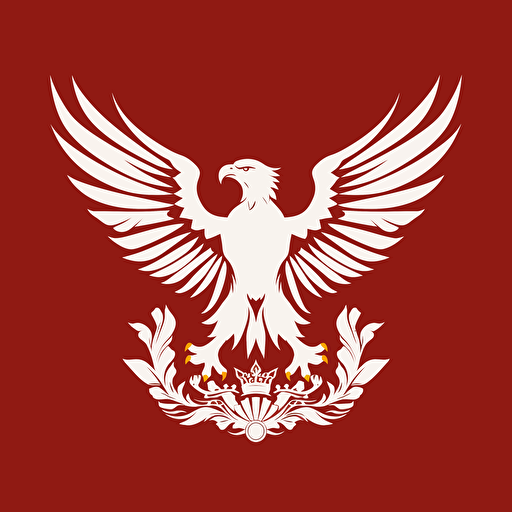 vector symbol of white eagle with golden crown on red background, without any additional emblems and elements under white tail, eager, giant, winning, modern, minimalistic