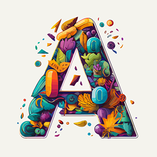 Items that start with letter a, Sticker, Playful, Tertiary Color, kinetic art style, Contour, Vector, White Background, Detailed