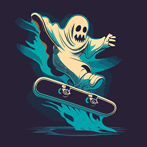 vector art retro ghost skateboarding, shockwave, minimalist