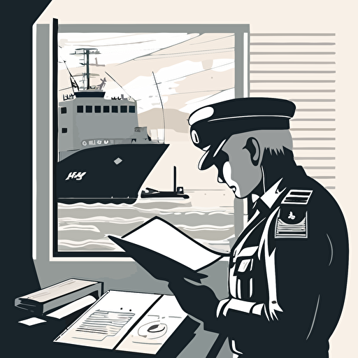 vector art of customs officer checking for imported container and doing paperwork