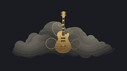 logo, minimalist, vectorized, gold, brass and grey colors, print layer , delicacy, elegant, magic, ethereal, rock guitar forming one big cloud ,