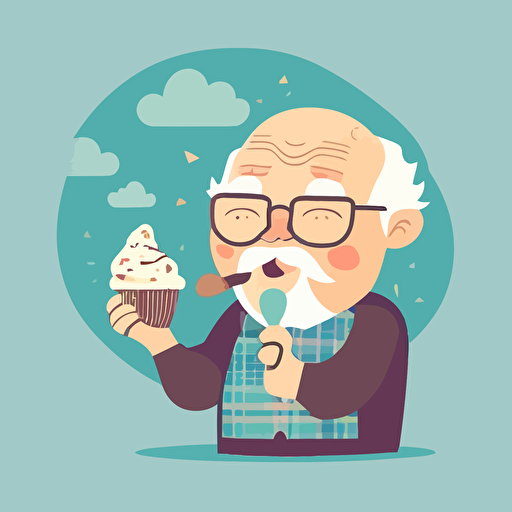 vector image flat style of oldman, Happy, eating icecream