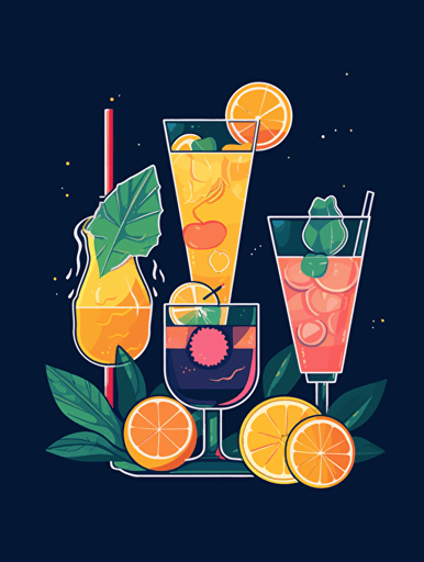 flat vector illustration, 80s, cocktails, high quality, detailed