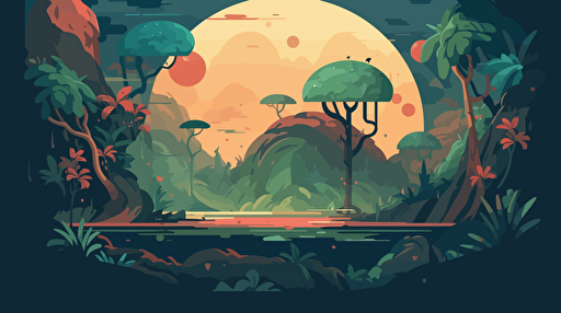 concept map of a foreign jungle planet, flat vector illustration