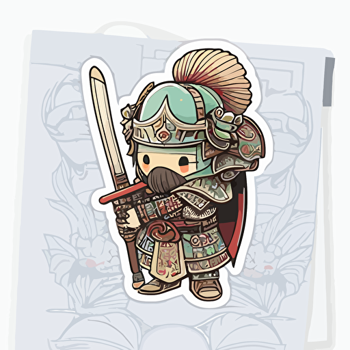 Samurai, Sticker, Cute, Pastel, Digital Art, Contour, Vector, White Background, Detailed