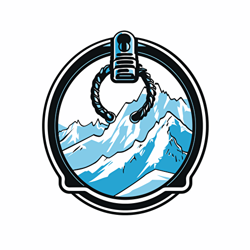 carabiner logo, snowy mountain, black to ice blue, vector white background