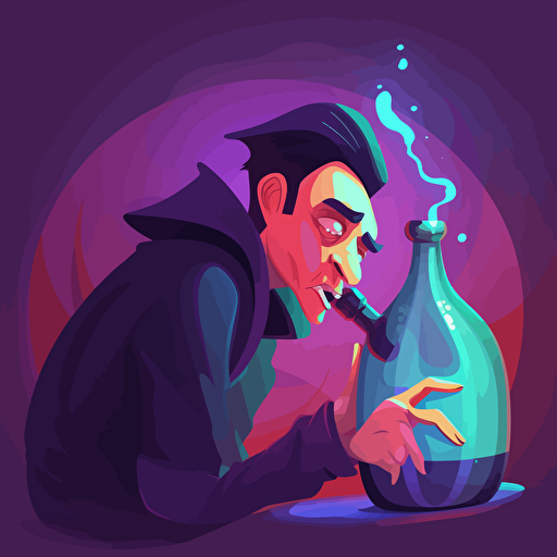 vector,crazy depressed guy drinking a potion to get higher