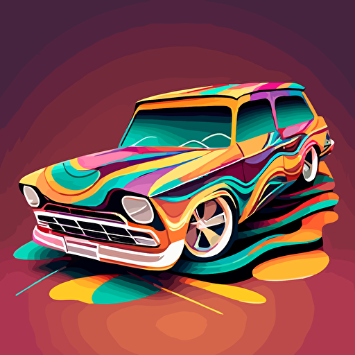 a cartoon version of a slab style car from Houston, illustrated, vector art, colorful