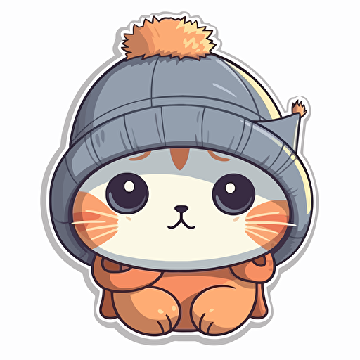 sticker design, super cute baby pixar style kitten, wearing a beanie, vector