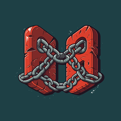 two large chains crossing creating an X formation, a padlock hangs from where the two chains intersect, simple, vector illustration