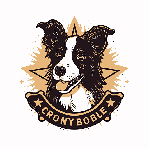 logo for a dog traning business with a big star in the middle and a border collie inside, vector