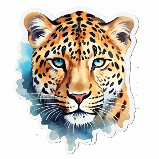 Watercolor vector illustration leopard sticker white background