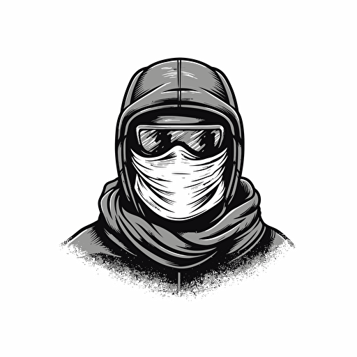 only ski mask, front, no head, illustrator black and white vector drawing, logo, stark contrast