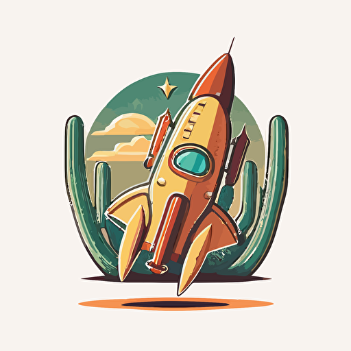 a flat vector logo, minmal, of a rocketship wearing a cowboy hat