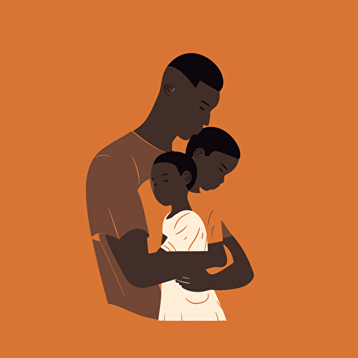 african parent and child embracing, flat design, vector style, doodle art, plain background