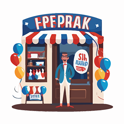 shop opening ceremony, flat style, picture, cartoon, vector, white background
