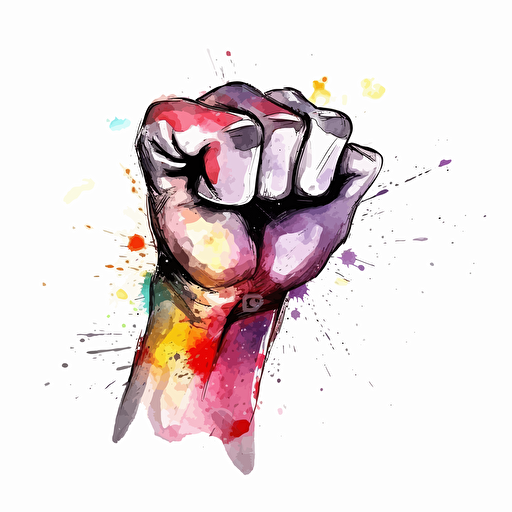 simplified clenched fist, silhouette, vector art, watercolor, concept, white background