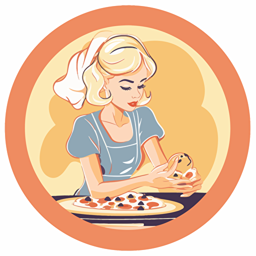 a vector art logo for ukraine blond girl making pizza, no text, pastel colors, very simple