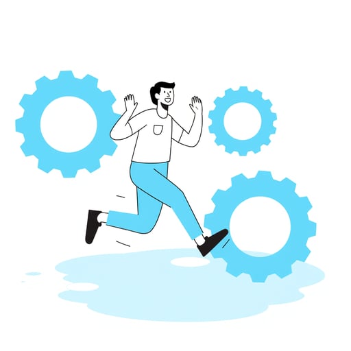 a man running in a cog wheel