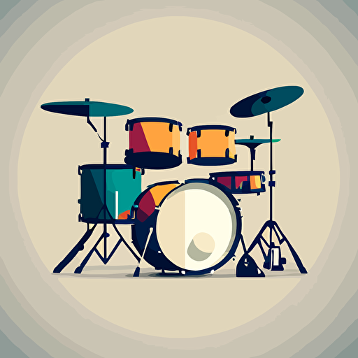 basic 3 color vector illustration of drum kit constructed of minimalist basic shapes